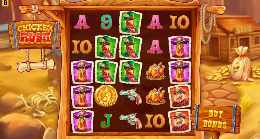 Chicken Rush_Oyun Ekranı Kazanç Sembolleri ve Bonus Seçenekleriyle Dolup Taşan Makaralar